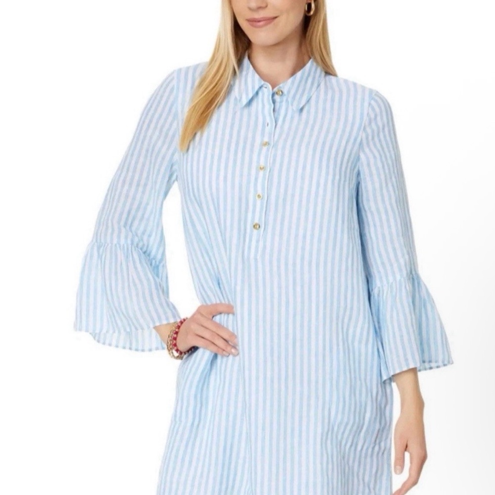 Lilly Pulitzer Light Blue & White Striped Midi Dress
